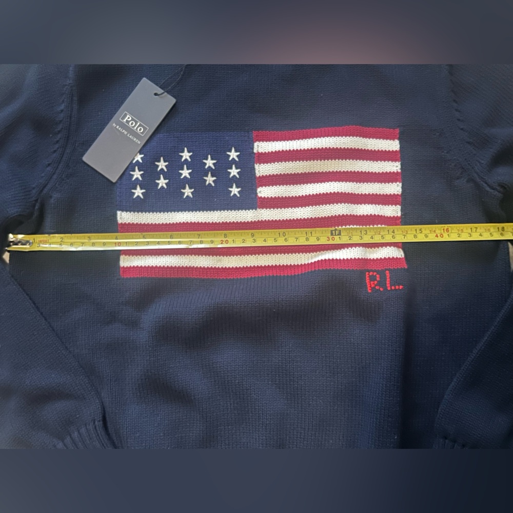 Polo by Ralph Lauren Dark Blue Sweater with American Flag - Picture 3 of 6